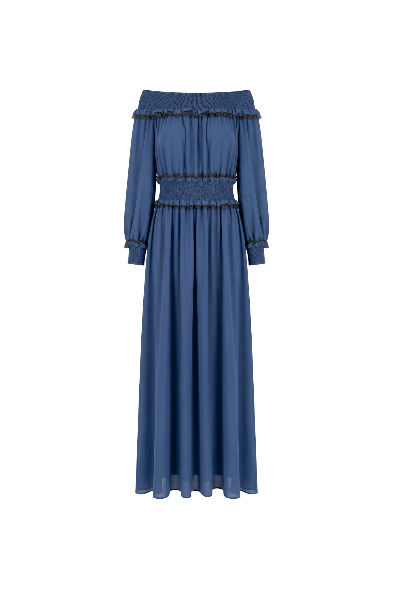 Celeste Blue Off - Shoulder Smocked Maxi Dress - ADAMO