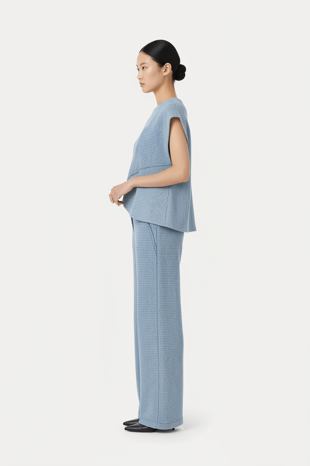 Celeste Blue Textured Wide - Leg Denim - ADAMO