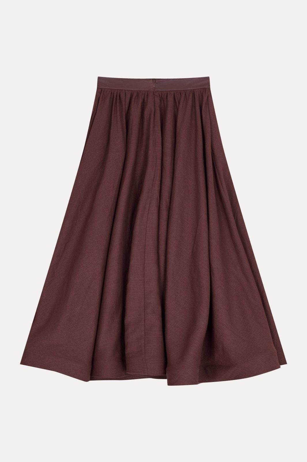Chestnut Brown Flared Linen Skirt - ADAMO