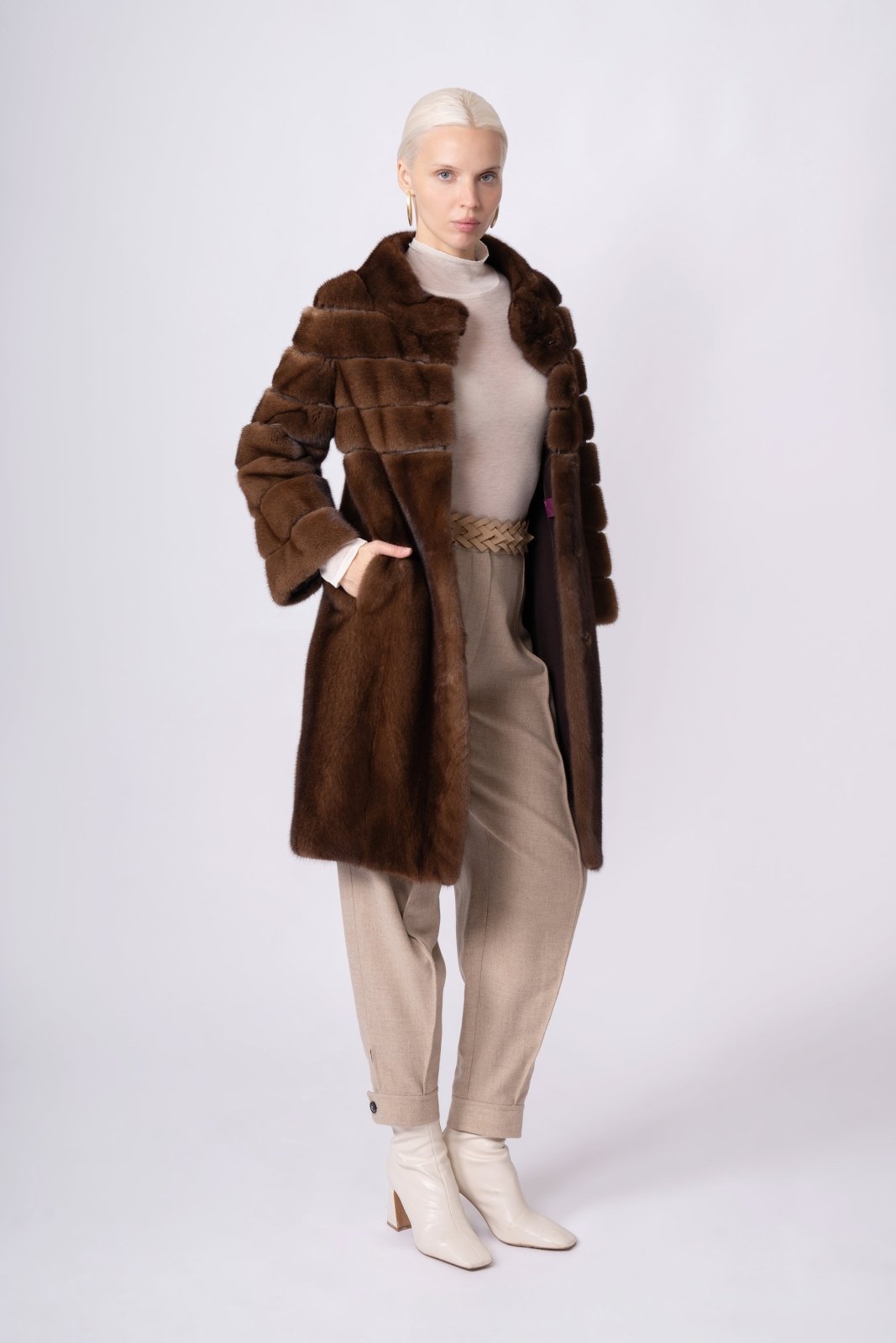 Chestnut Elegance Mink Fur Coat - ADAMO