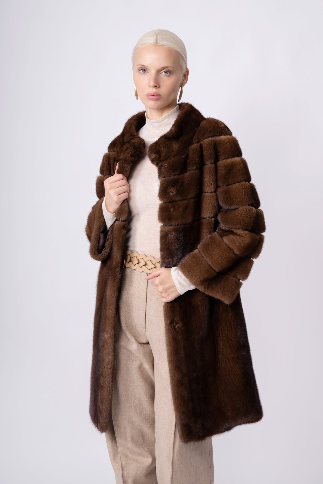 Chestnut Elegance Mink Fur Coat - ADAMO