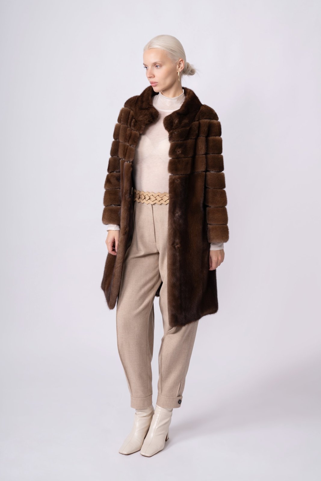 Chestnut Elegance Mink Fur Coat - ADAMO