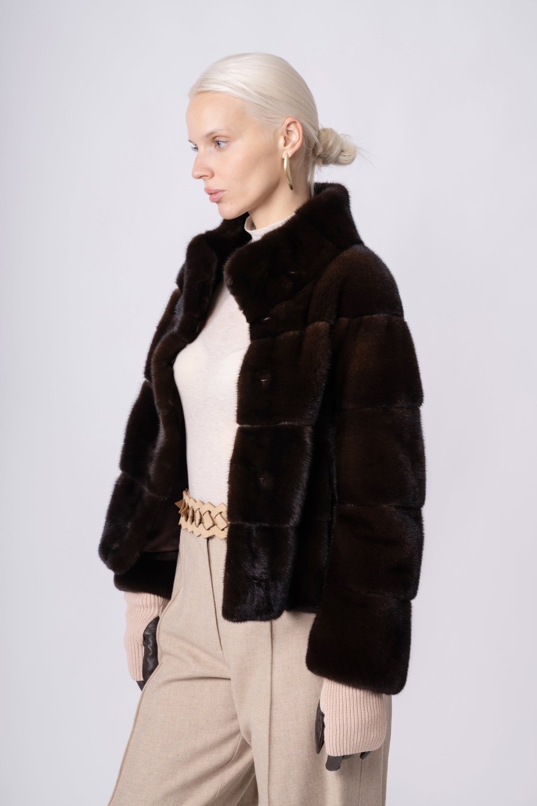 Chocolate Velvet Mink Fur Jacket - ADAMO