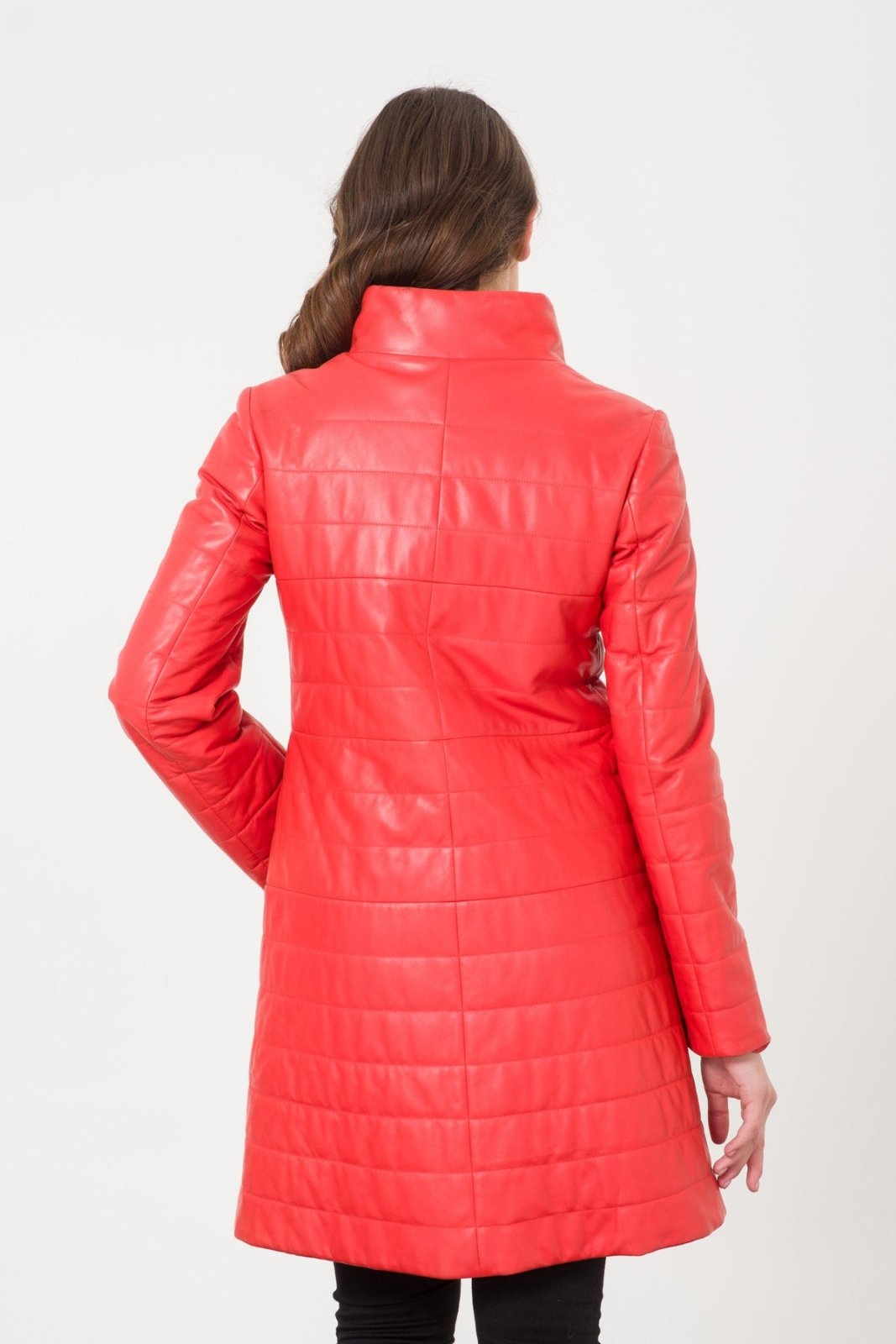 Coral Color Leather Coat - ADAMO