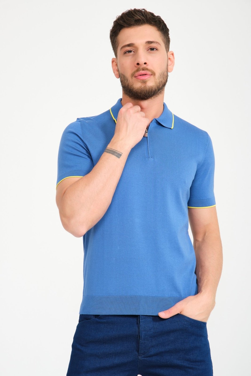 Cotton Zip Polo Shirt - ADAMO