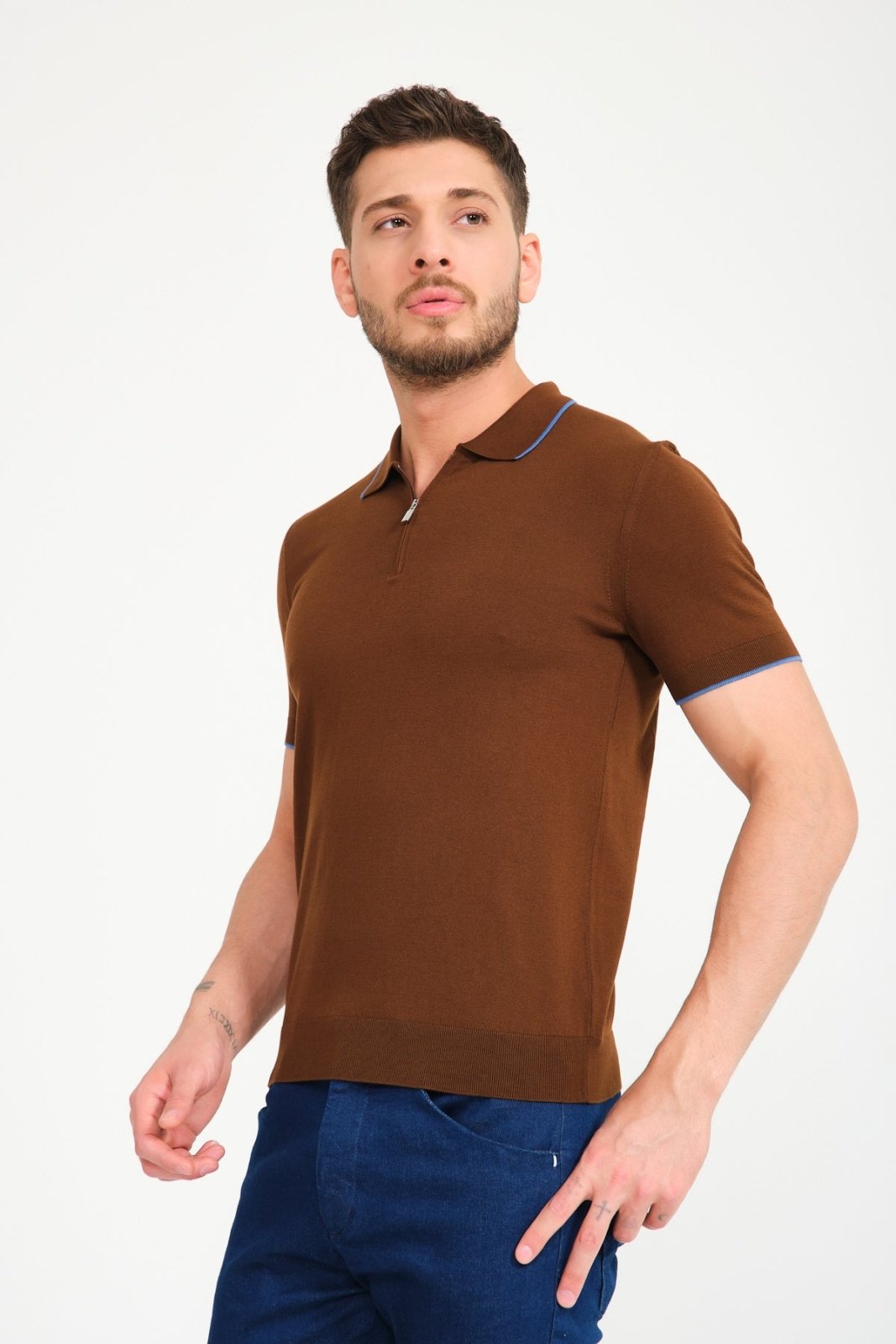 Cotton Zip Polo Shirt - ADAMO