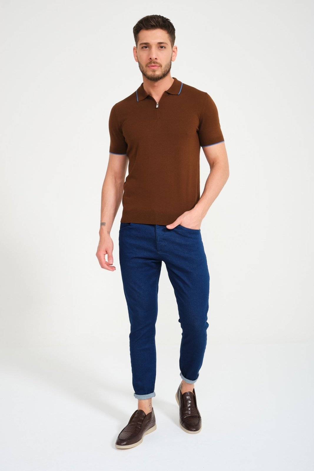 Cotton Zip Polo Shirt - ADAMO