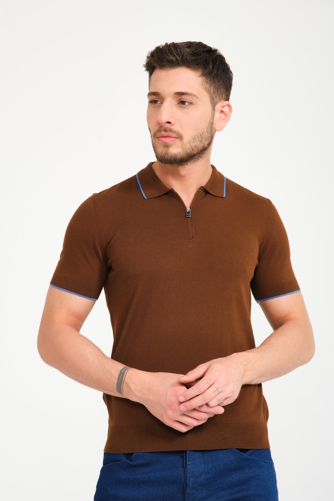 Cotton Zip Polo Shirt - ADAMO