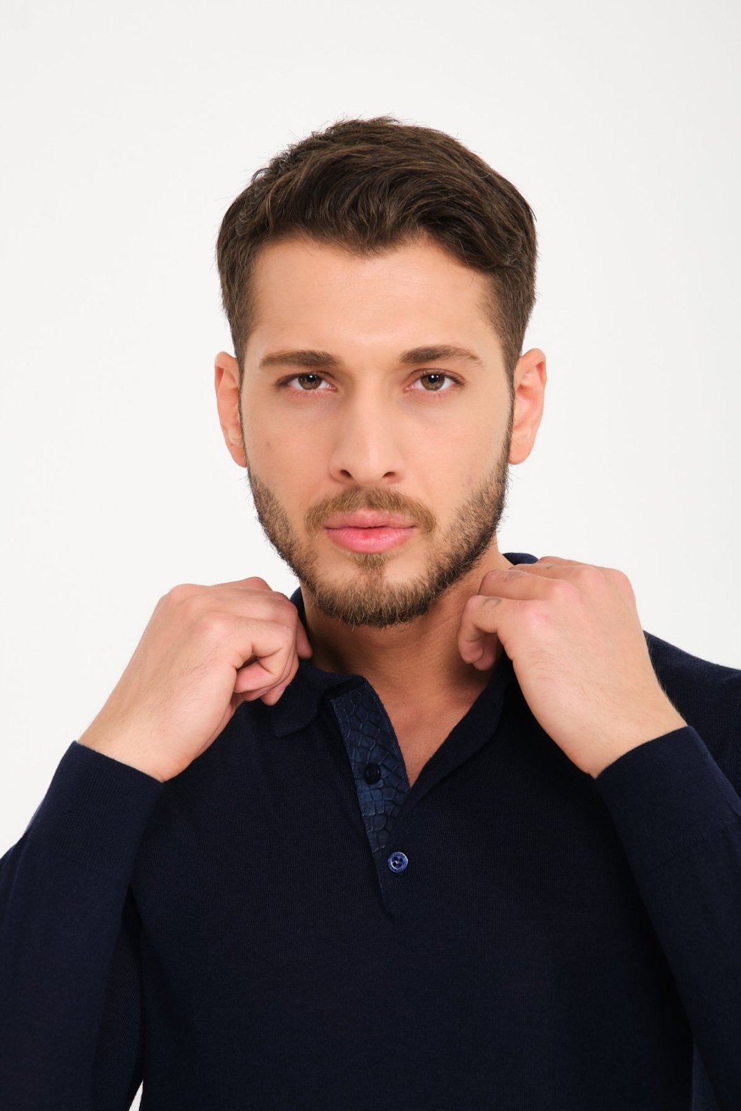 Dark Blue Polo Wool Shirt - ADAMO