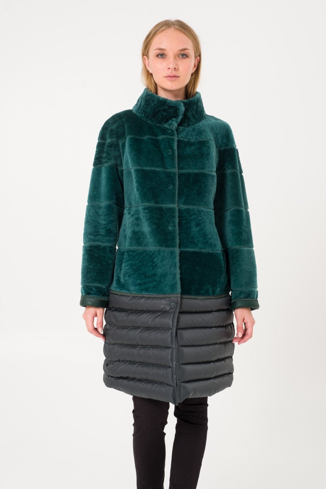 Emerald Green Long Shearling Coat - ADAMO