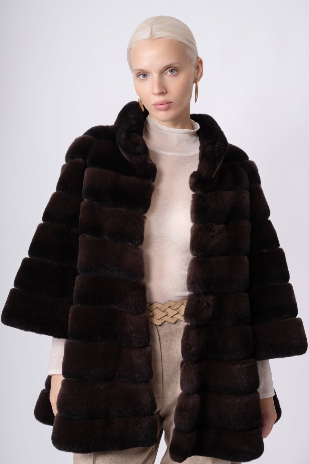 Espresso Brown Rex Fur Jacket - ADAMO