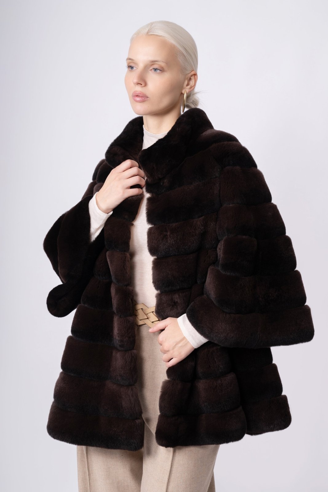 Espresso Brown Rex Fur Jacket - ADAMO