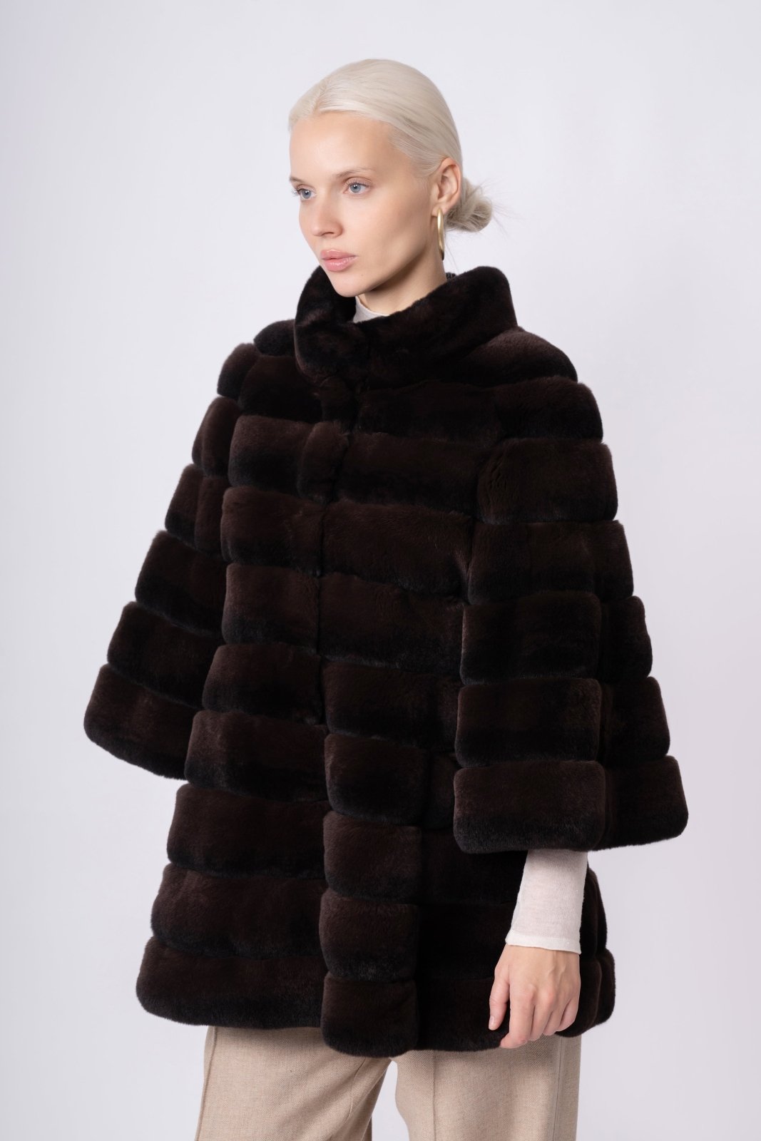 Espresso Brown Rex Fur Jacket - ADAMO