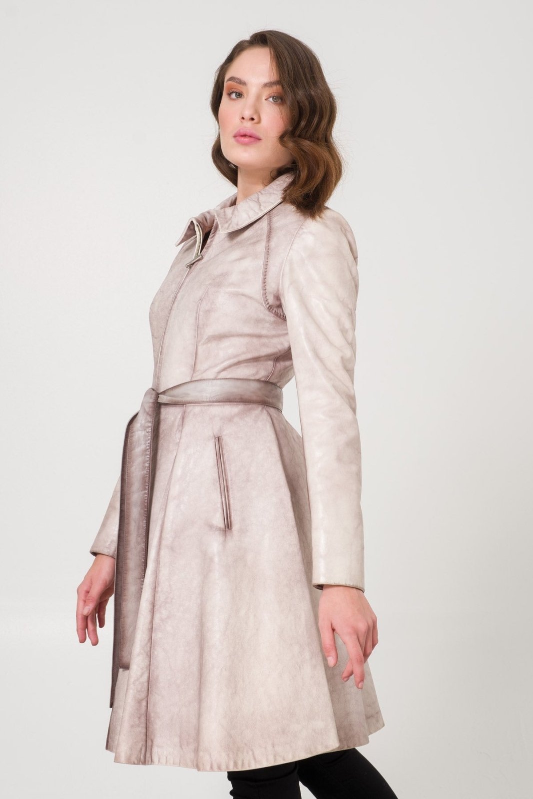 Grey Leather Coat - ADAMO