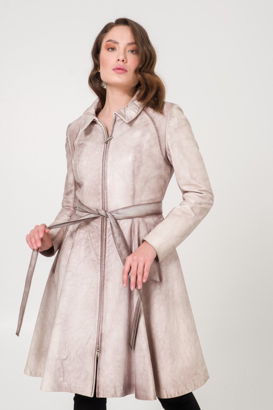 Grey Leather Coat - ADAMO