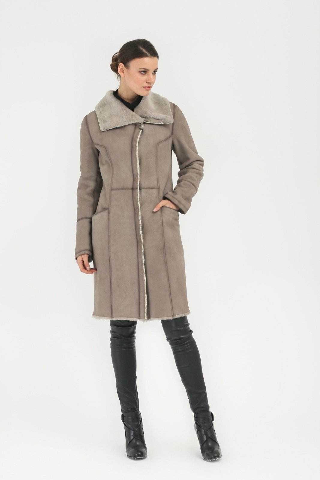Grey Long Leather Coat - ADAMO