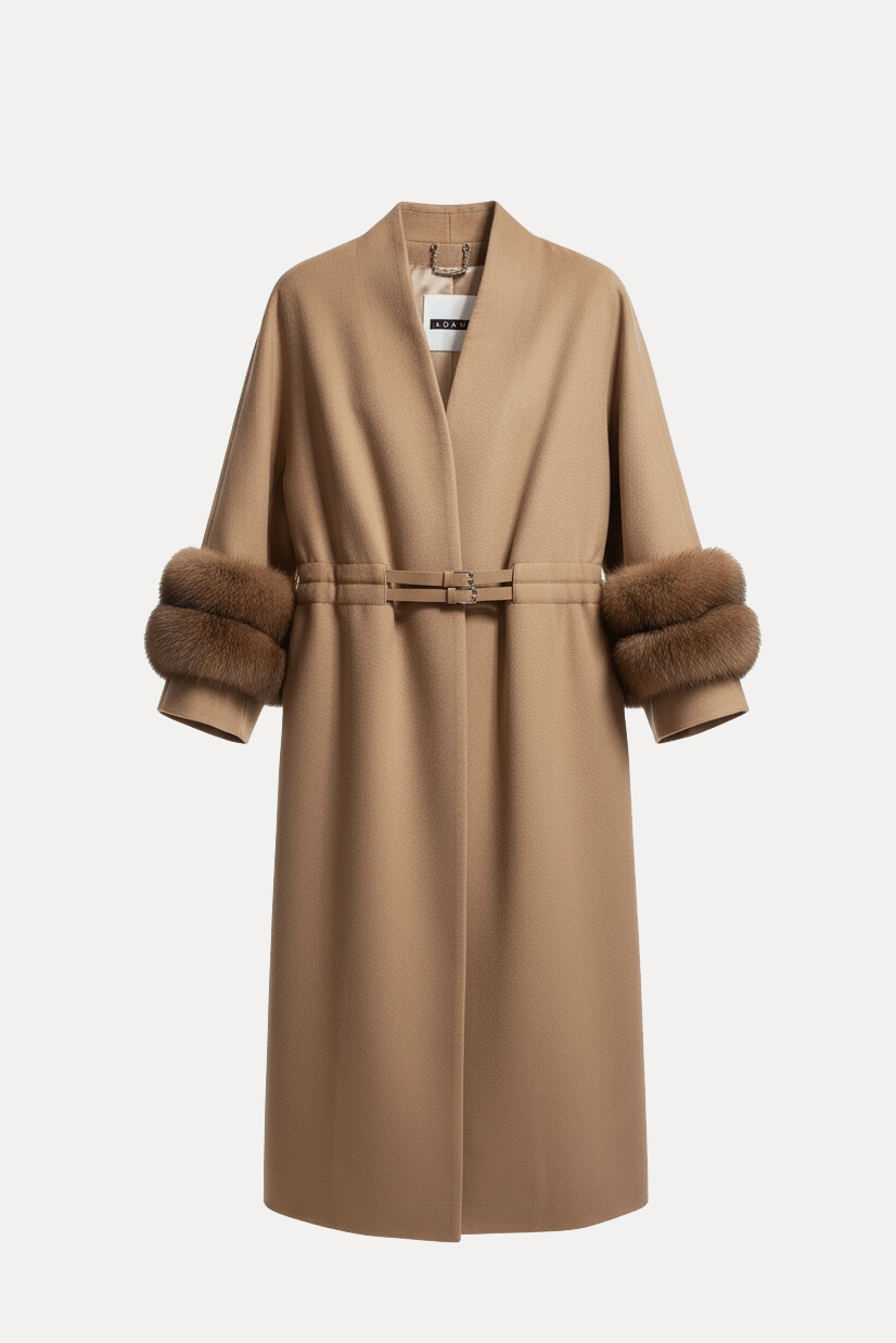 Honey Sable Cuff & Wool Coat - ADAMO