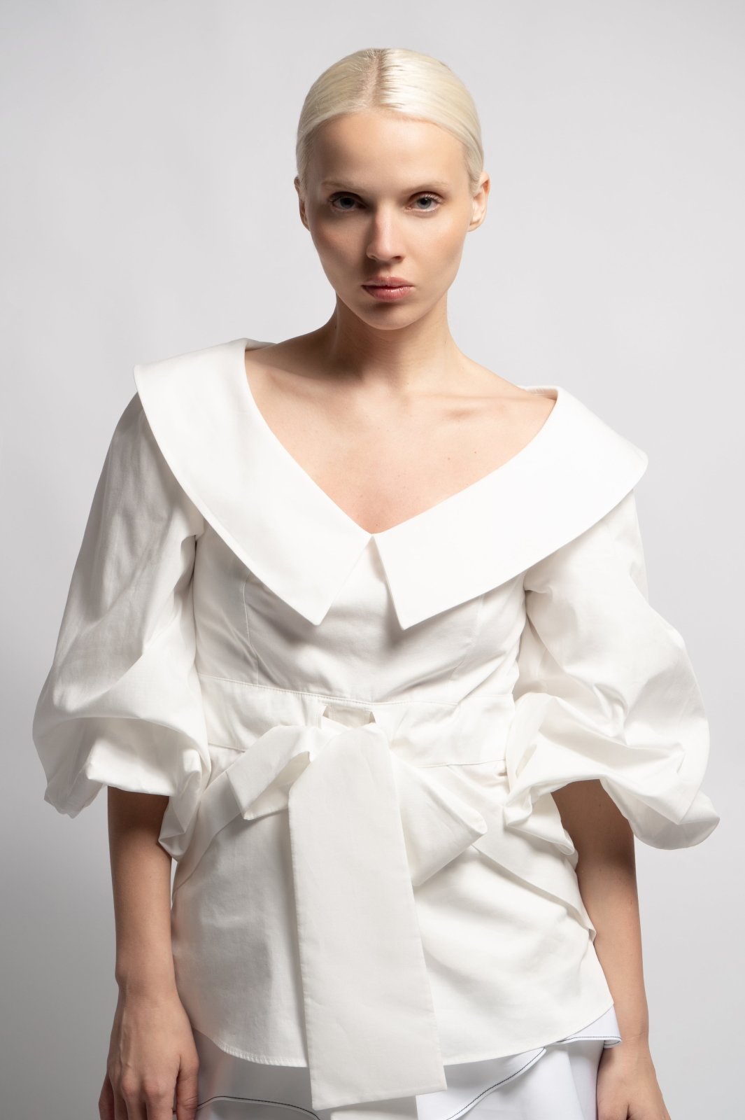Ivory Cotton Bow - Tie Blouse - ADAMO