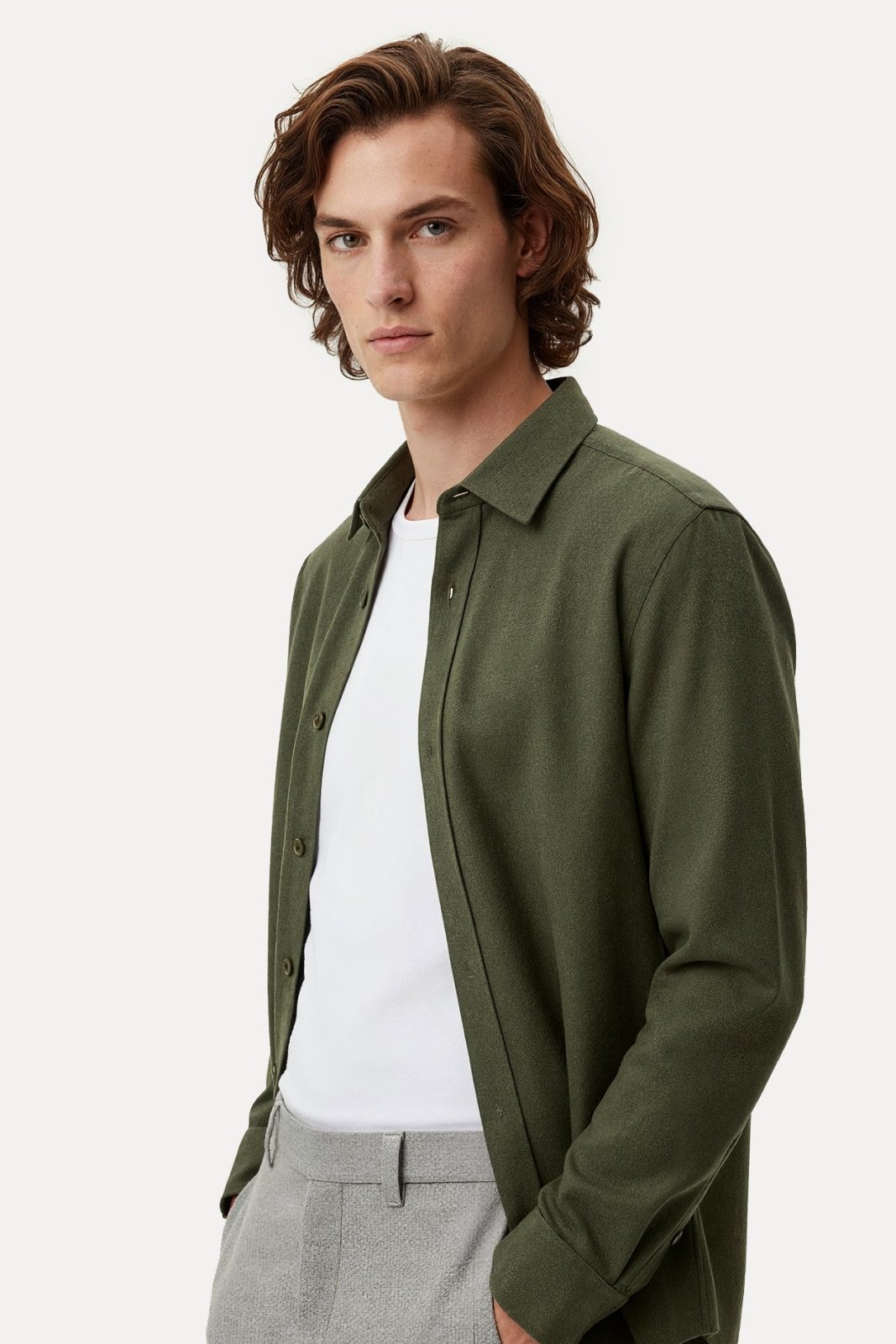 Khaki Textured Button - Down Shirt - ADAMO