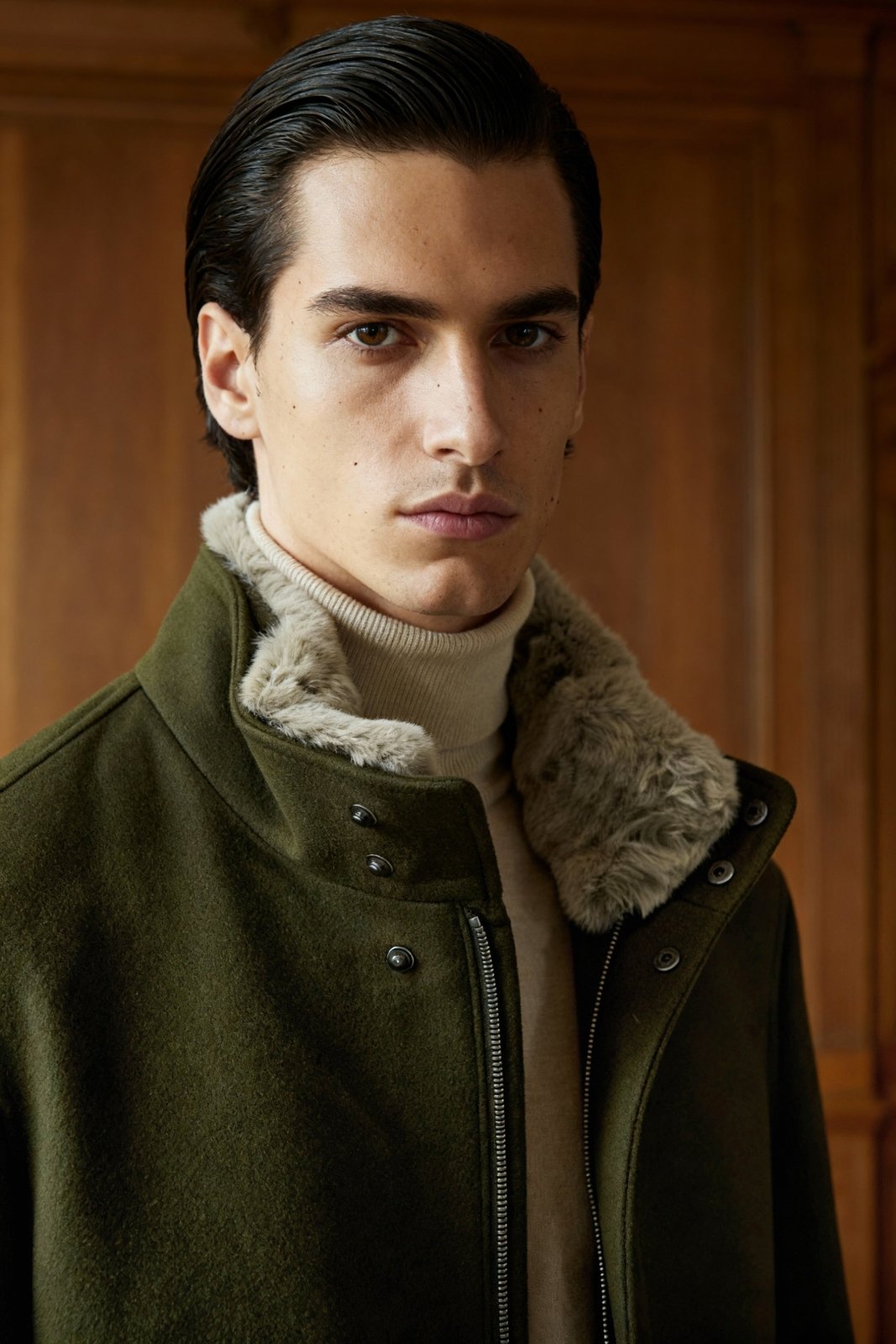 Khaki Wool Rex Collar Coat - ADAMO