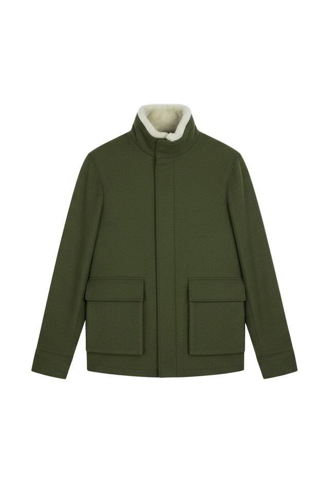 Khaki Wool Rex Collar Coat - ADAMO