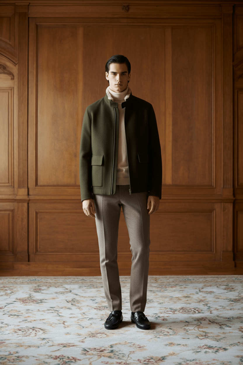 Khaki Wool Rex Collar Coat - ADAMO