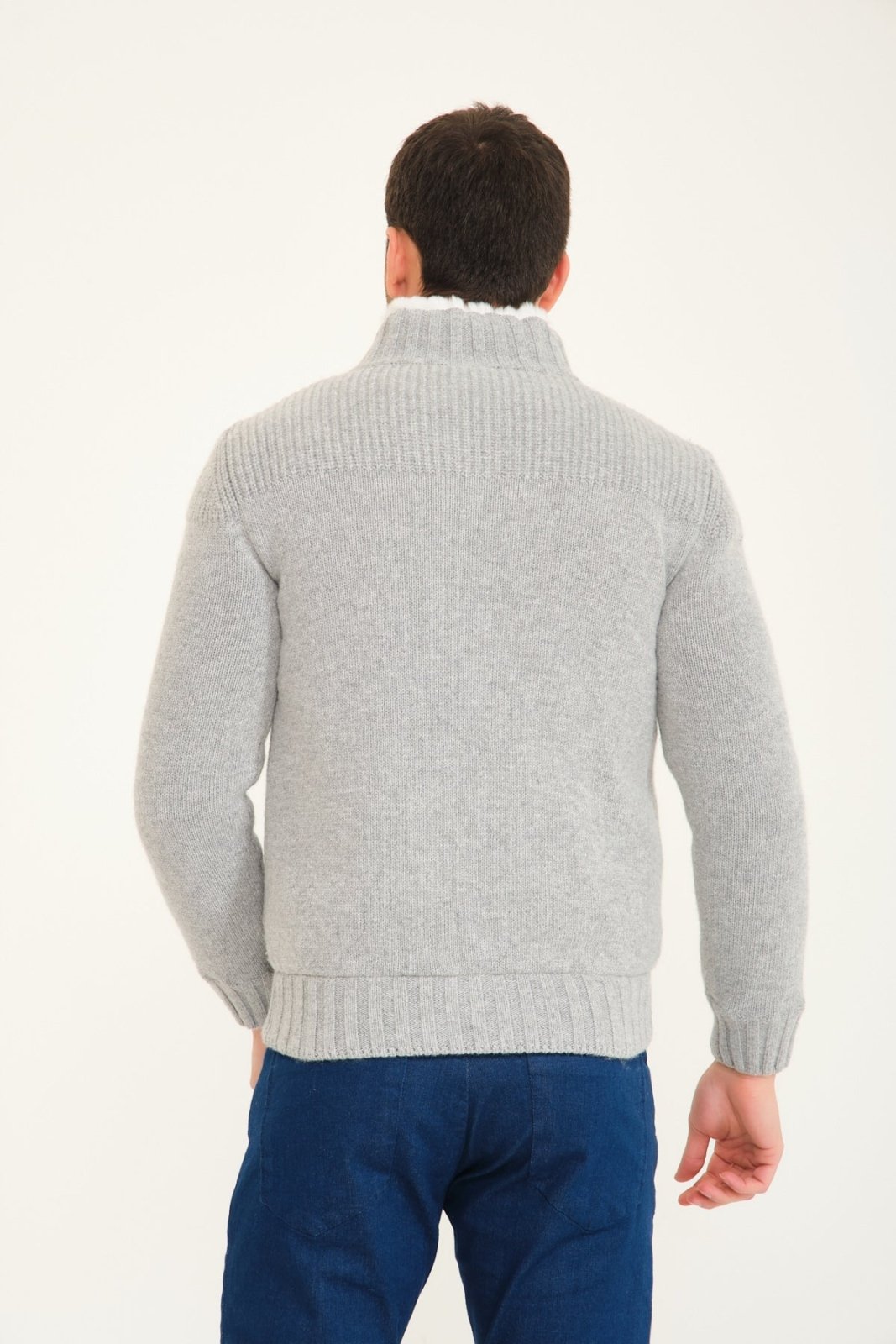 Light Grey Wool & Rex Fur Knit Jacket - ADAMO