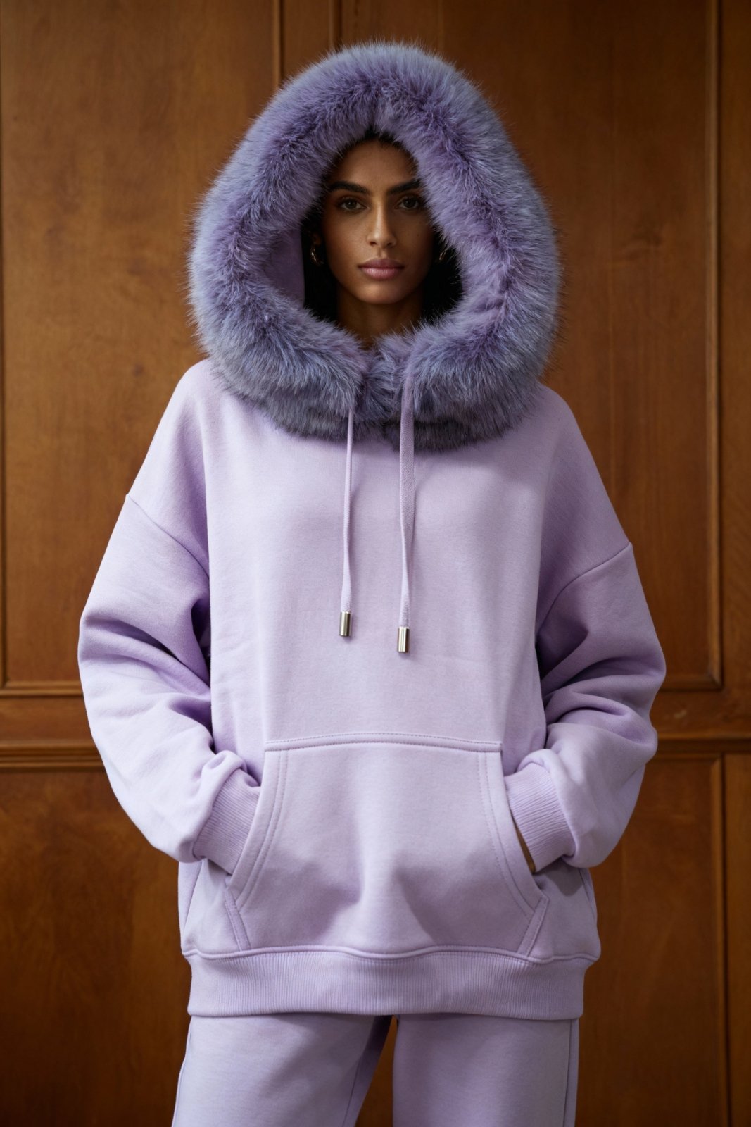 Lilac Fox Fur Hoodie - ADAMO