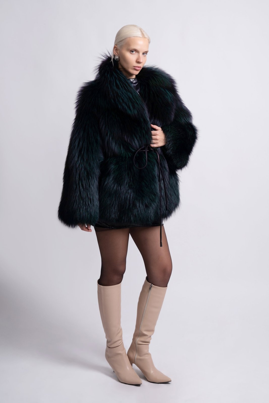 Midnight Emerald Fox Fur Jacket - ADAMO