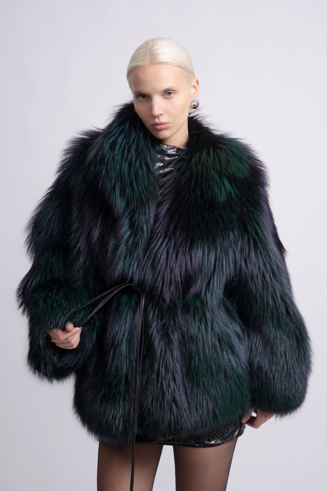 Midnight Emerald Fox Fur Jacket - ADAMO
