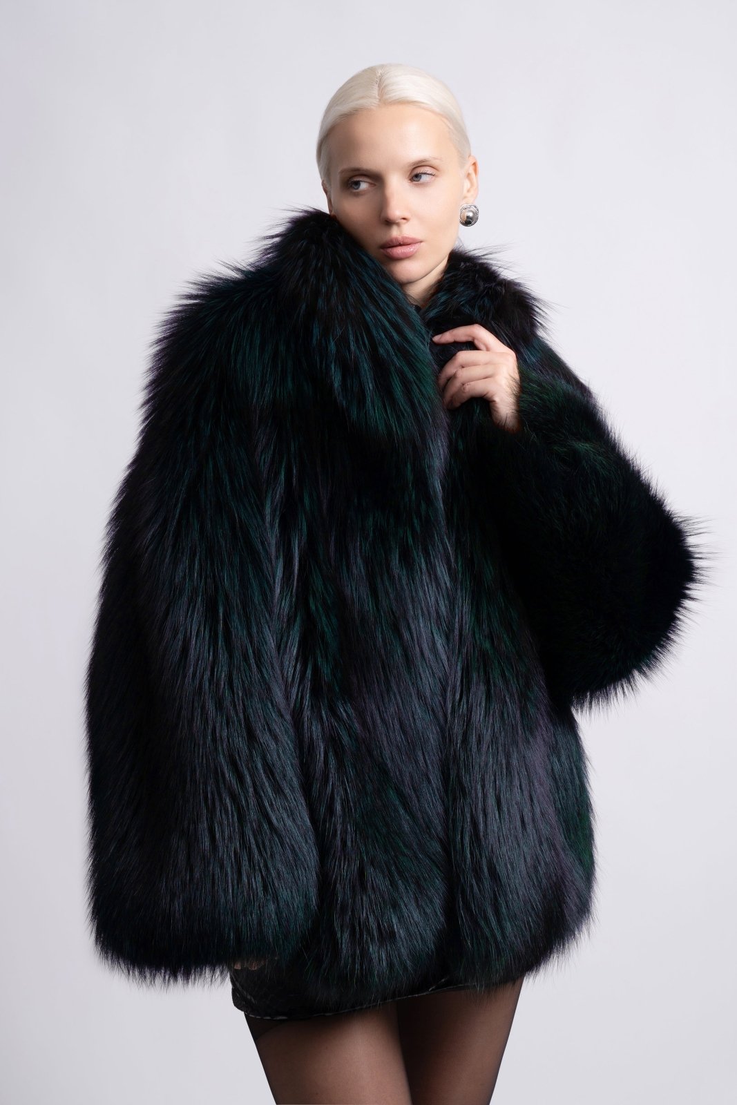 Midnight Emerald Fox Fur Jacket - ADAMO