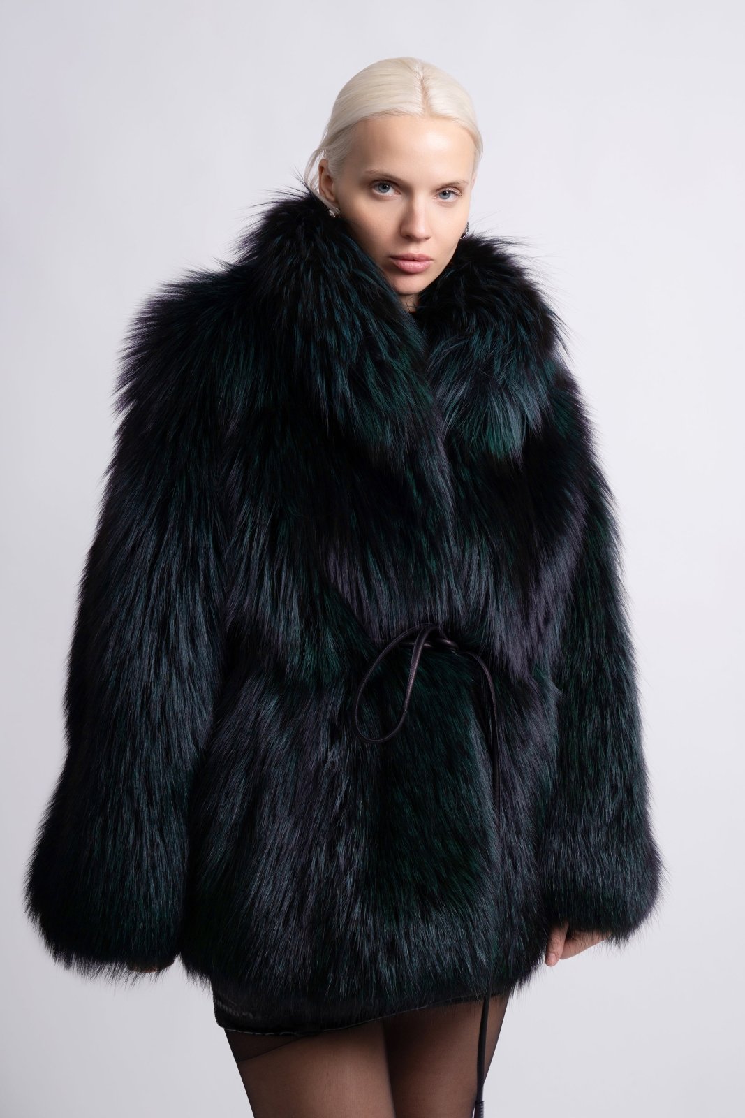 Midnight Emerald Fox Fur Jacket - ADAMO