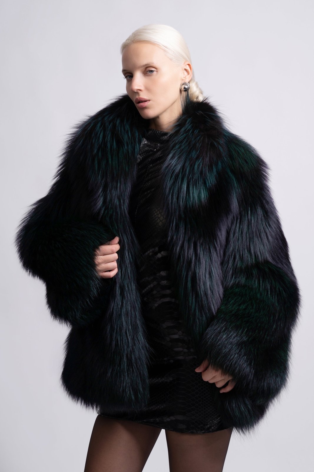 Midnight Emerald Fox Fur Jacket - ADAMO