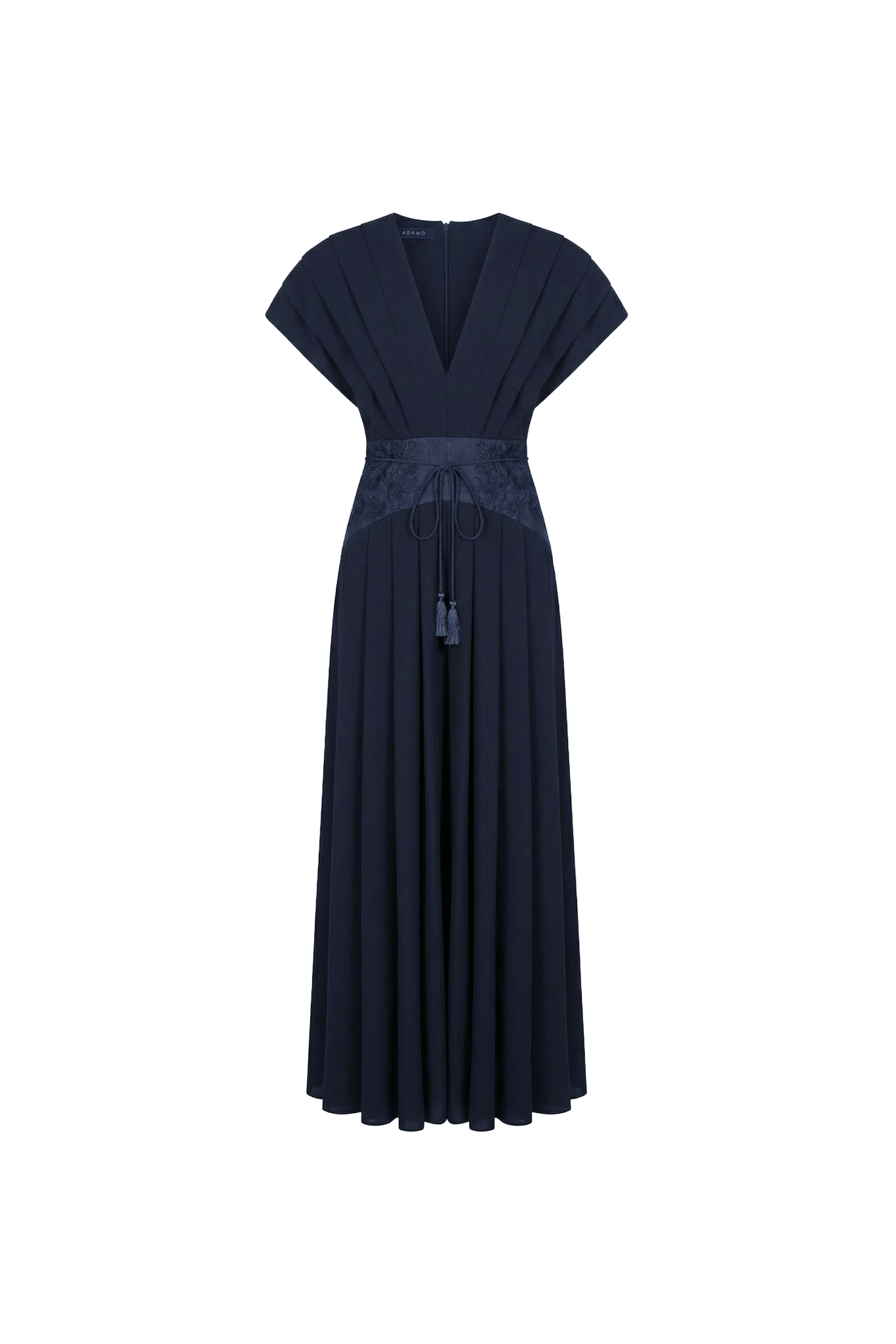 Midnight Navy Pleated V - Neck Dress - ADAMO