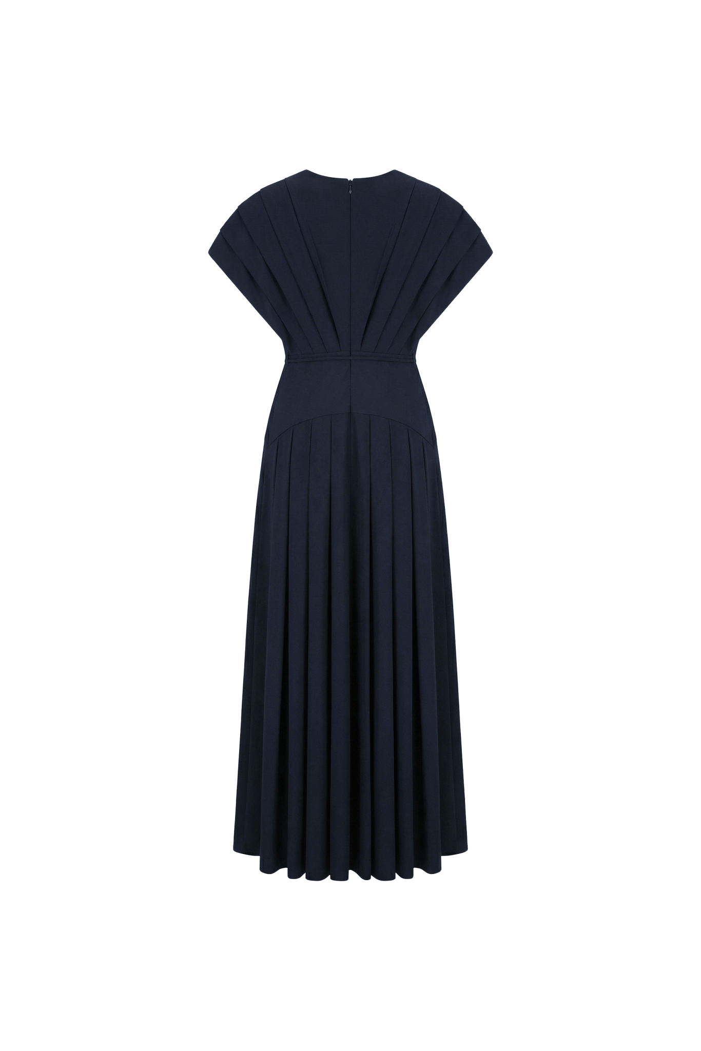 Midnight Navy Pleated V - Neck Dress - ADAMO