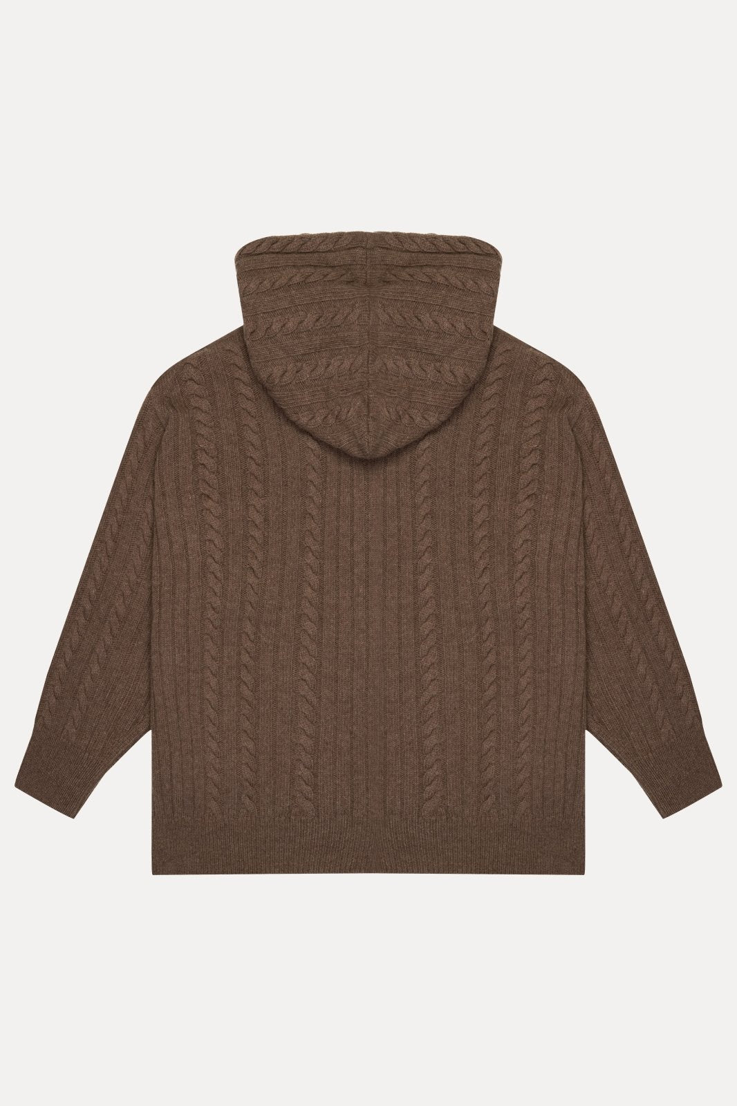 Milk Brown Cable - Knit Wool Hoodie - ADAMO
