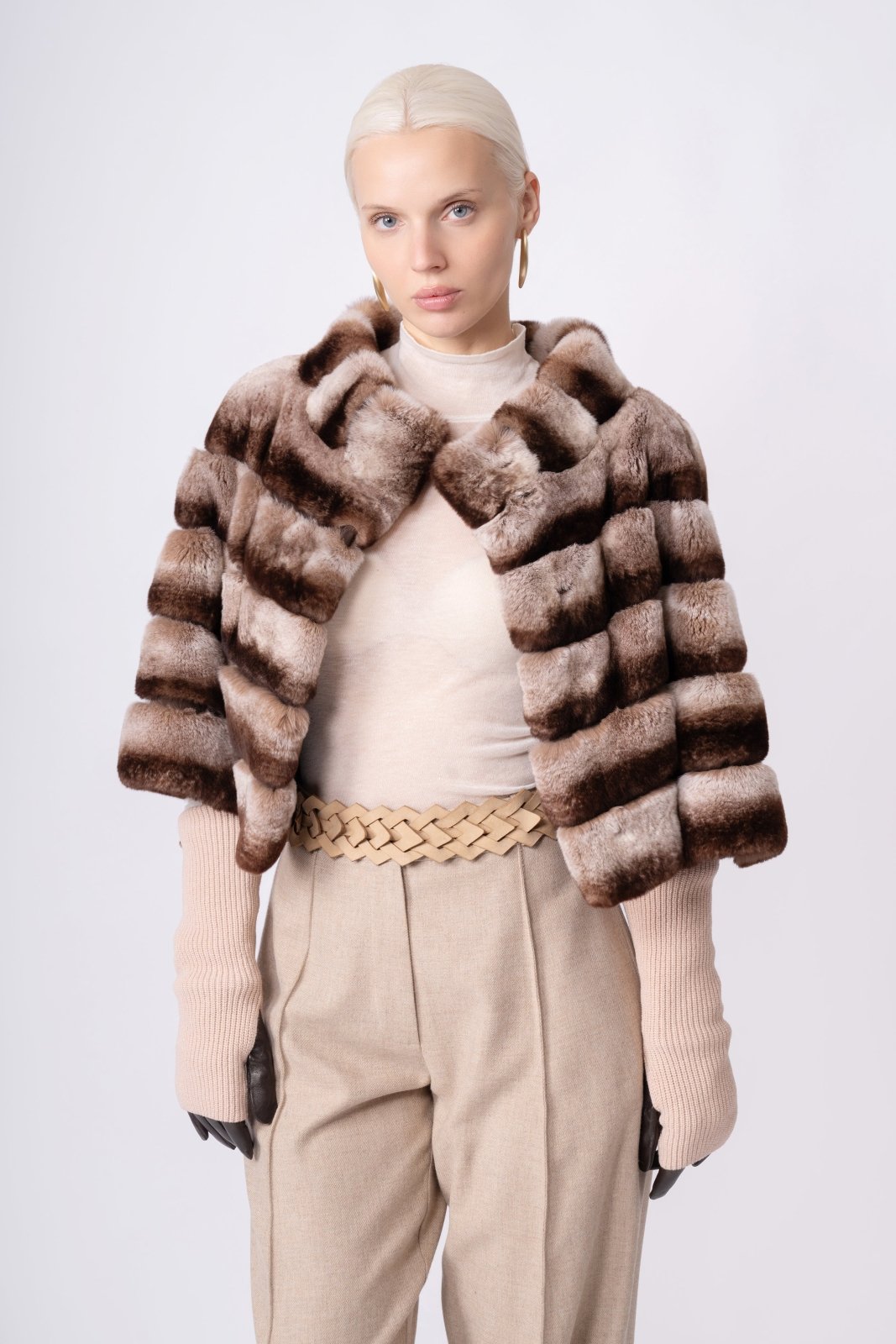 Mocha Eclipse Rex Fur Jacket - ADAMO