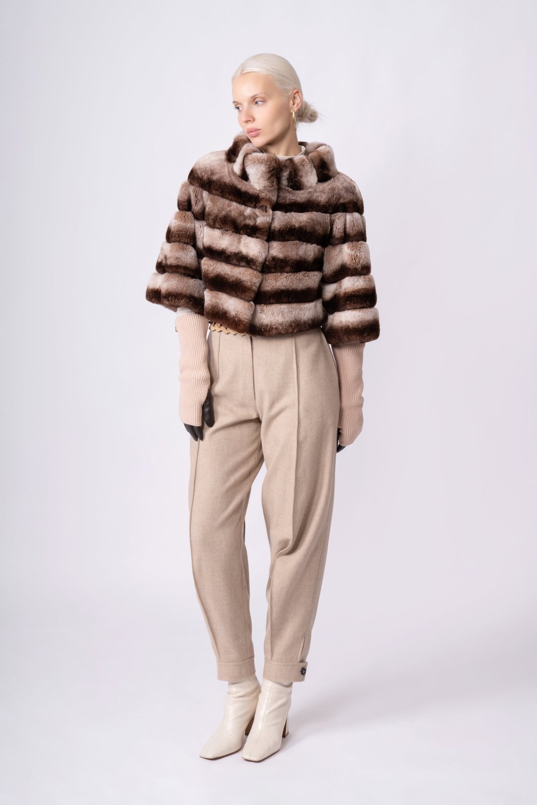 Mocha Eclipse Rex Fur Jacket - ADAMO