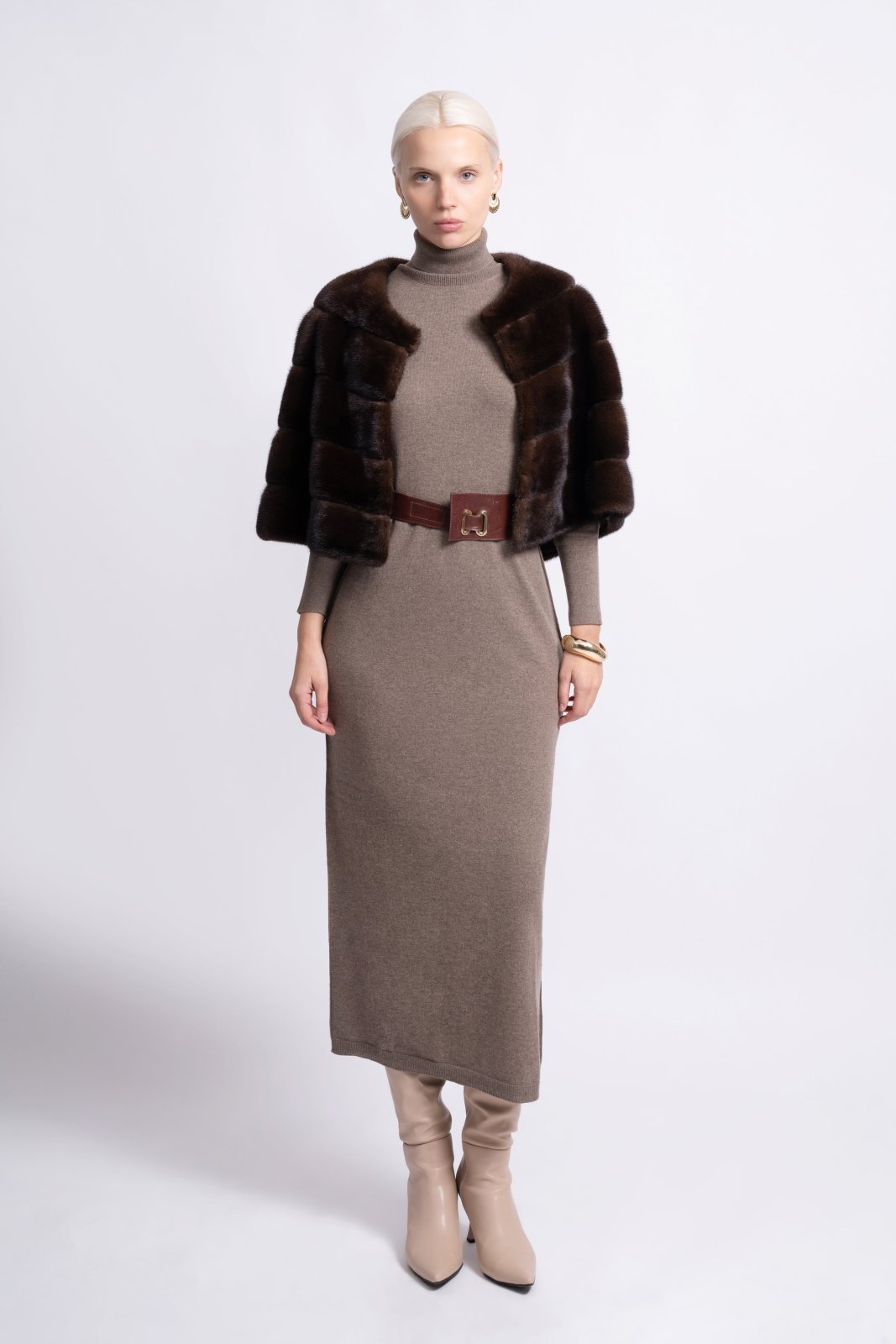 Mocha Elegance Mink Fur Bolero - ADAMO