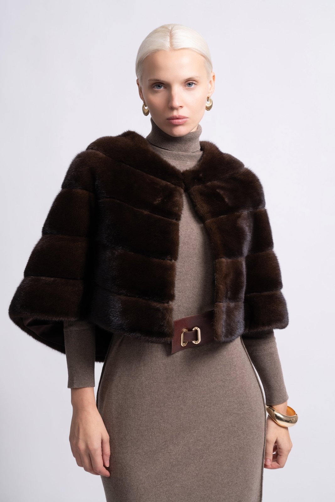 Mocha Elegance Mink Fur Bolero - ADAMO
