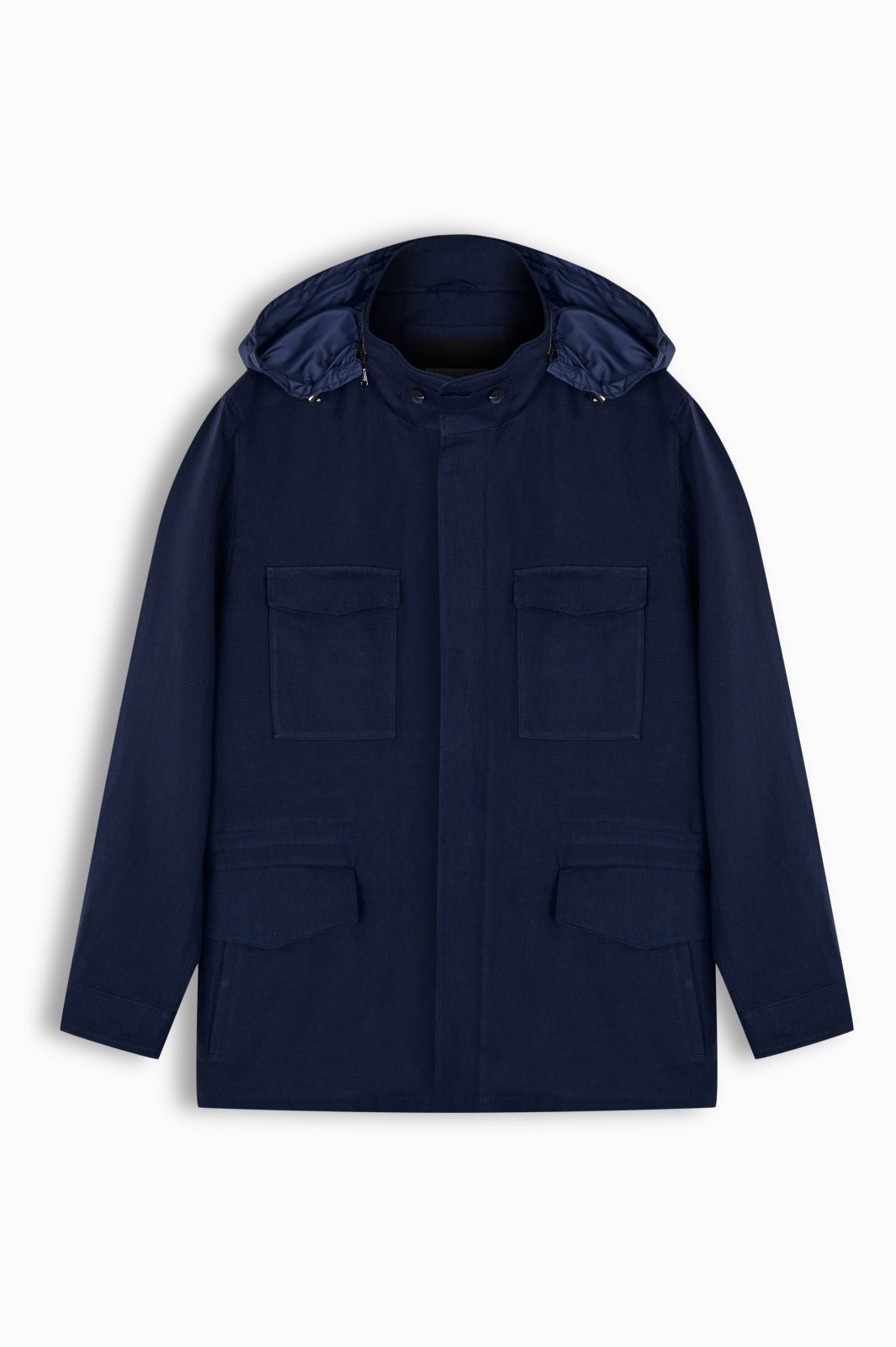 Navy Blue Linen Field Jacket - ADAMO