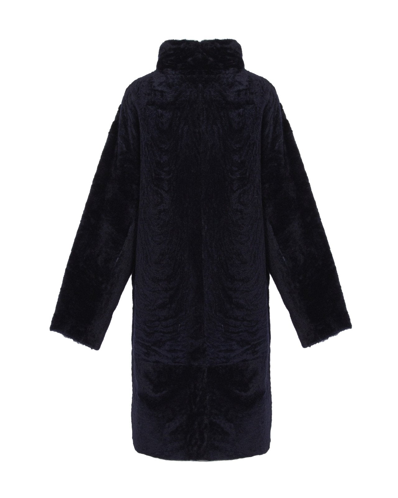 Navy Long Leather Coat - ADAMO