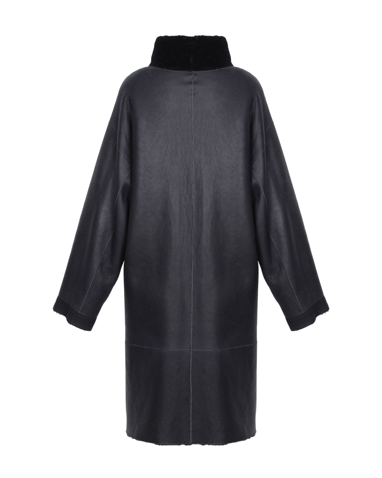 Navy Long Leather Coat - ADAMO