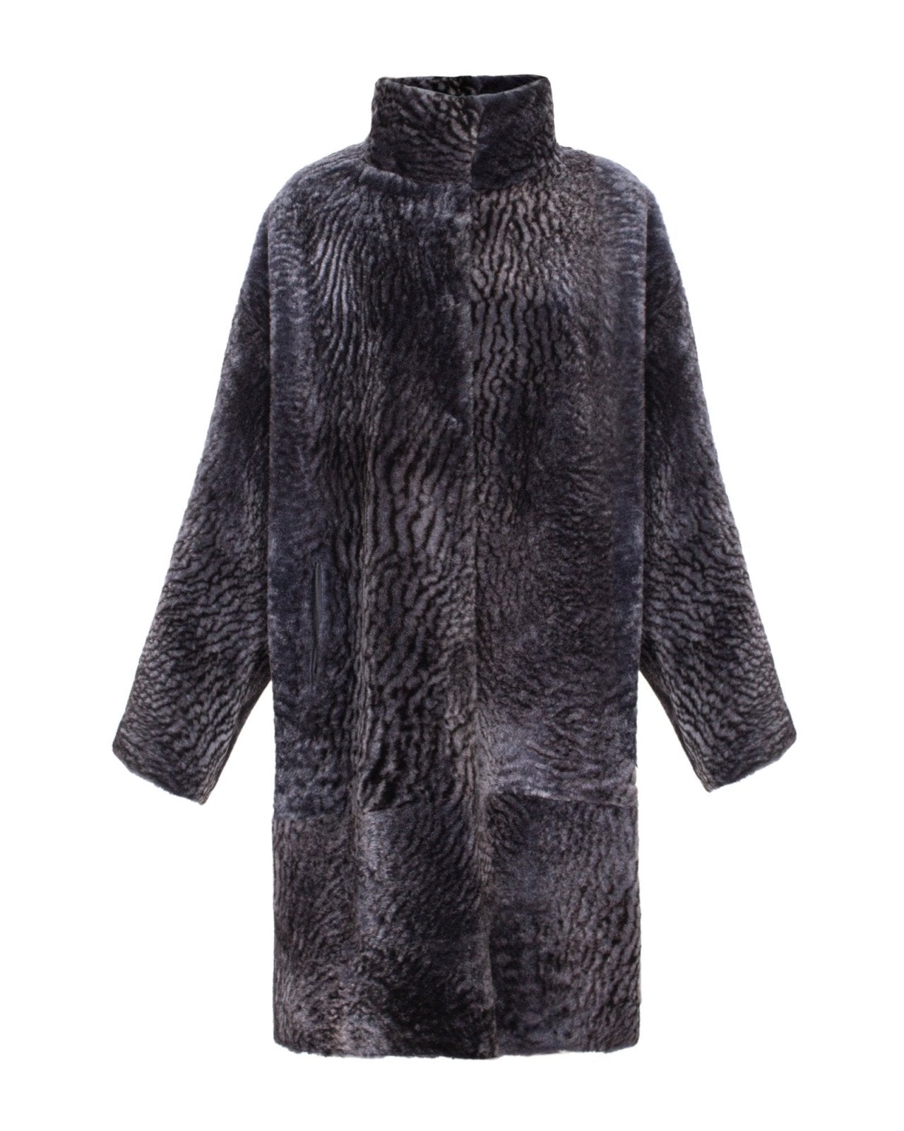 Navy Long Shearling Coat - ADAMO
