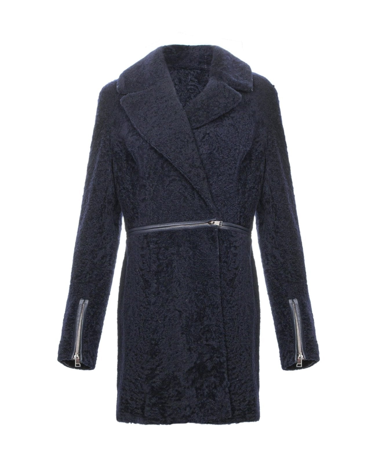 Navy Long Shearling Coat - ADAMO