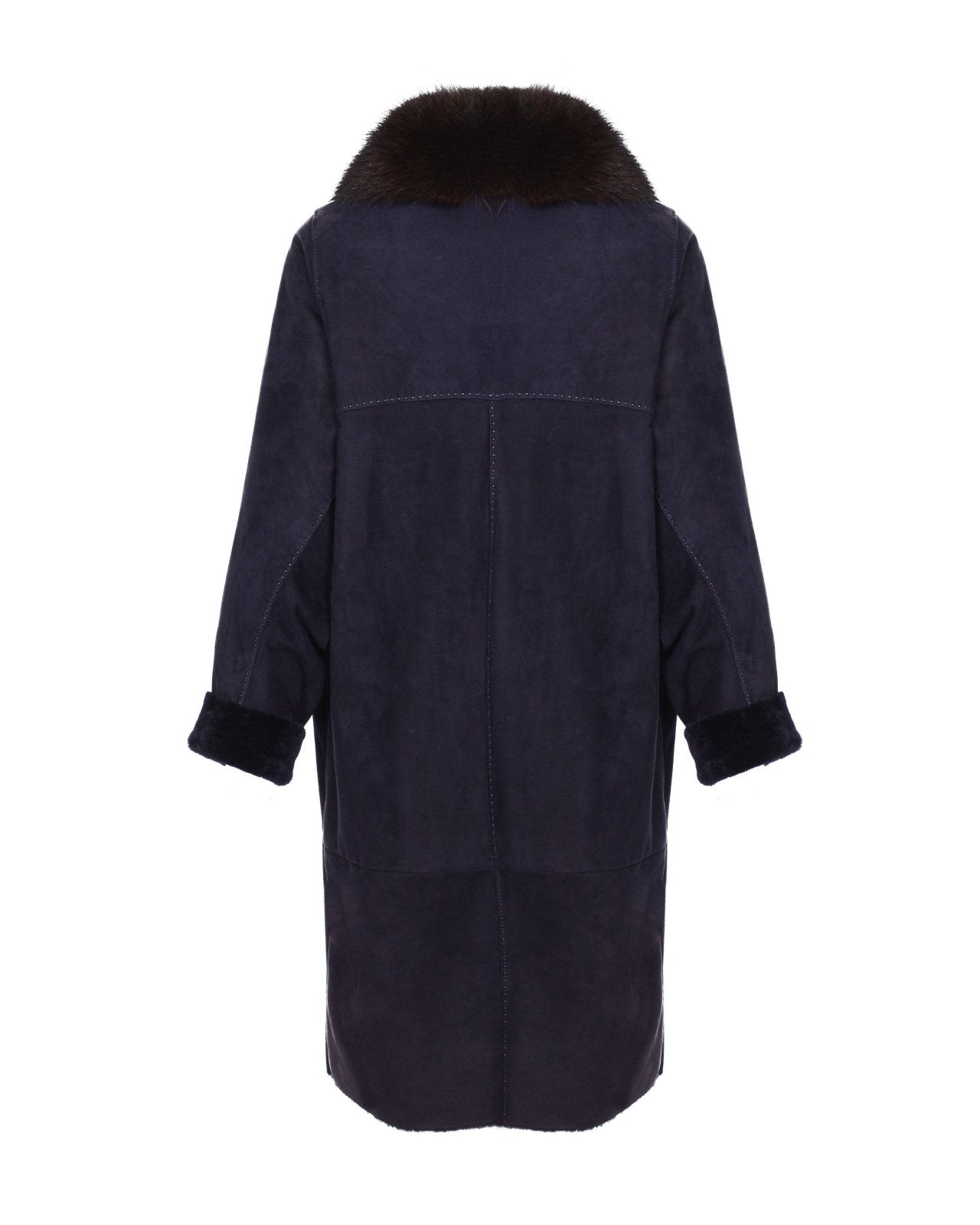Navy Long Shearling Coat - ADAMO