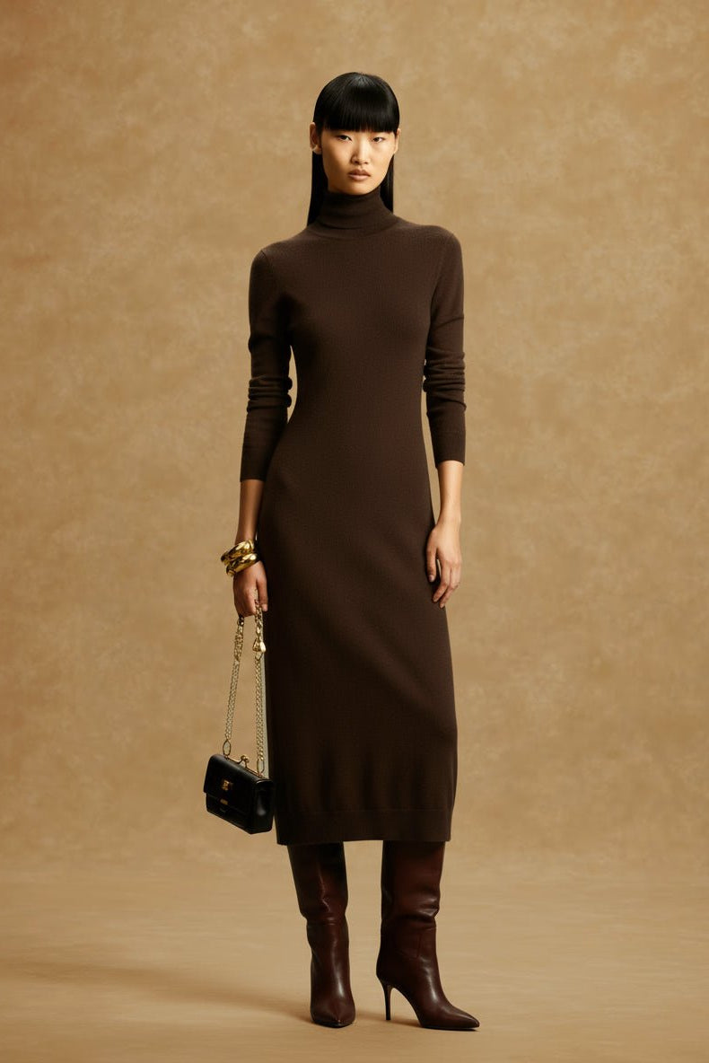 Noir Brown Wool Maxi Dress - ADAMO