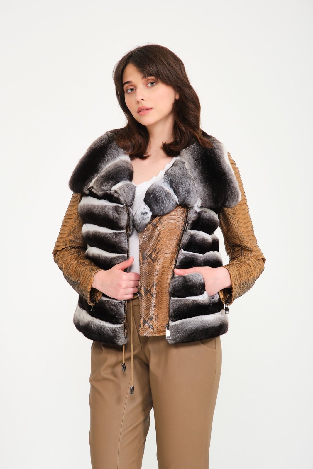 Orange Chinchilla / Python Leather Jacket - ADAMO