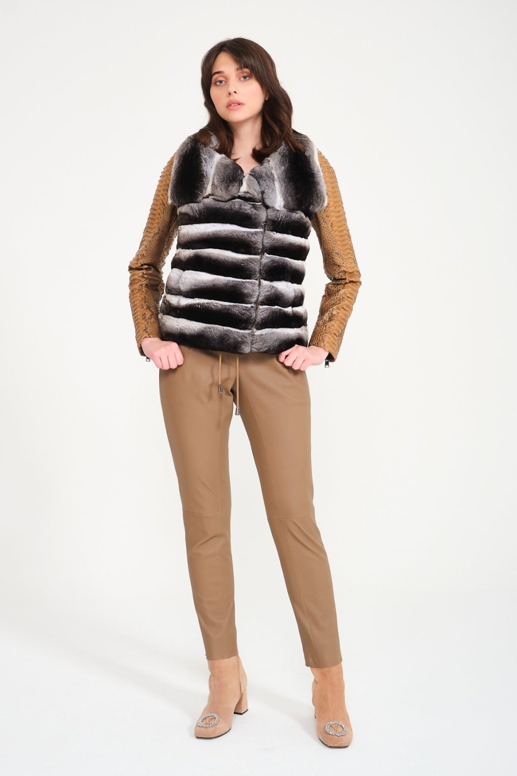 Orange Chinchilla / Python Leather Jacket - ADAMO