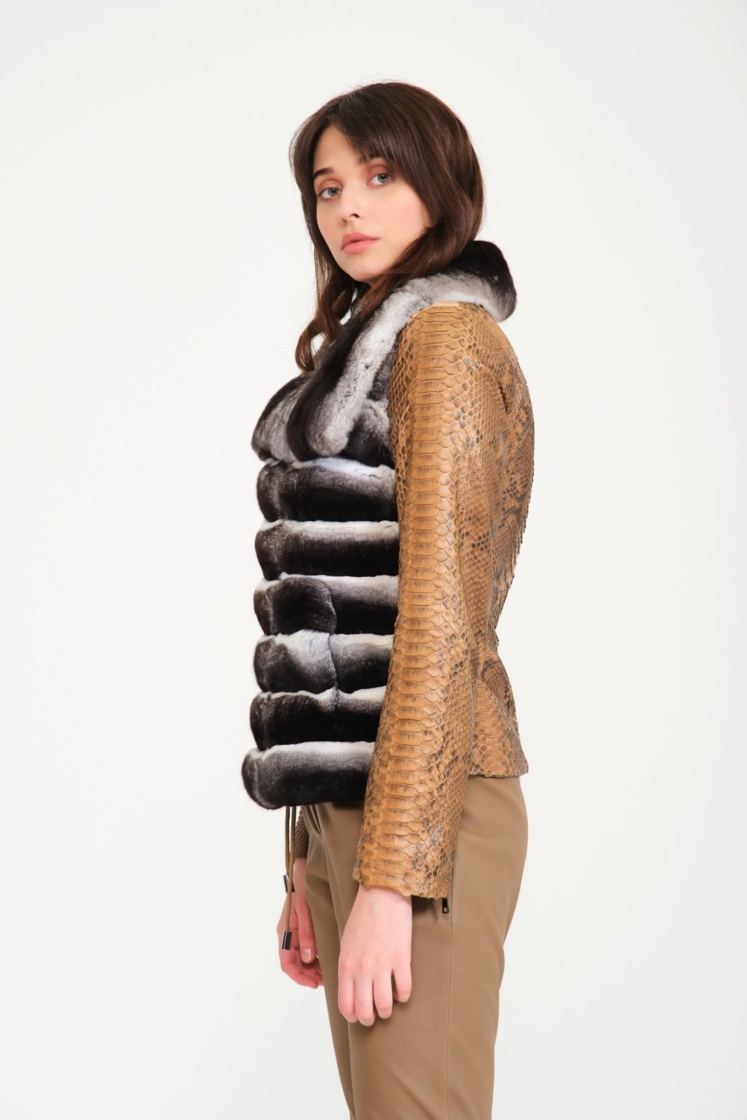 Orange Chinchilla / Python Leather Jacket - ADAMO